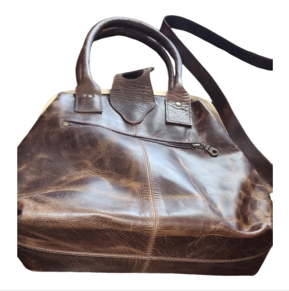 ODILYNCH NWT LUCY LEATHER KISSLOCK LEATHER CROSSBODY SATCHEL BAG - Picture 5 of 13